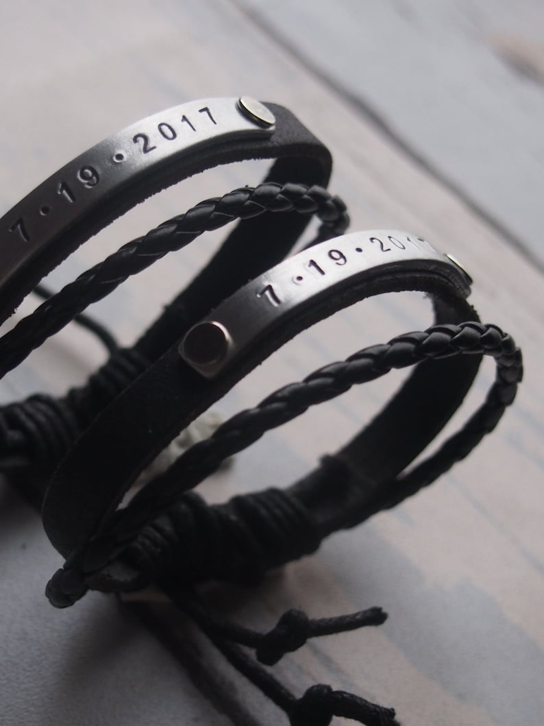 Personalized couple bracelets, Couple bracelet set, leather bracelet, couples bracelet, anniversary gifts for boyfriend, couples bracelets Black Leather+Silver