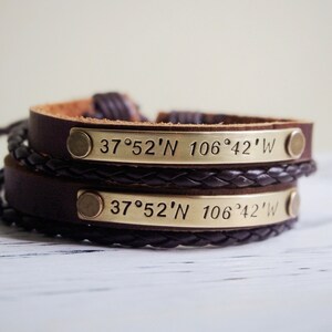 Bracelets couples assortis, Bracelets de couple de coordonnées, bracelets assortis, Bracelets personnalisés assortis, cadeau en cuir
