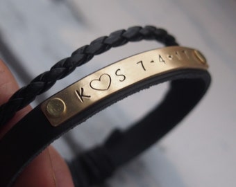 Customized bracelet, Personalized leather bracelet, ONE year Anniversary leather bracelet, Anniversary gift for him, Personalized bracelet