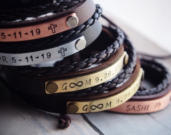 Personalized Leather Bracelets, handmade leather bracelets, braid leather, anniversary leather, Gift for couples, his hers, Custom Bracelets