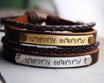 Pulsera de parejas coordinadas, conjunto de pulseras de pareja de cuero, conjunto de pulseras de pareja, pulsera de cuero personalizada, SU ELLA, joyas para parejas