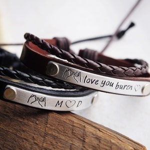 Personalized couple bracelets, Couple bracelet set, leather bracelet, couples bracelet, anniversary gifts for boyfriend, couples bracelets image 3