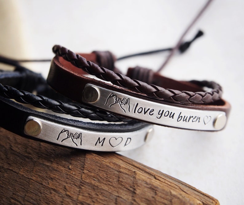 Personalized couple bracelets, Couple bracelet set, leather bracelet, couples bracelet, anniversary gifts for boyfriend, couples bracelets image 3