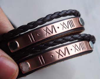 Personalized couple bracelets, Couples gifts, Couples anniversary date bracelet roman numeral, Boyfriend bracelet, Personalized bracelet him