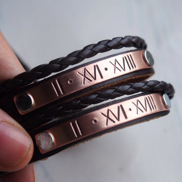 Personalized couple bracelets, Couples gifts, Couples anniversary date bracelet roman numeral, Boyfriend bracelet, Personalized bracelet him
