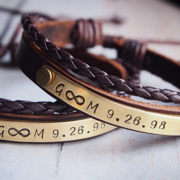 Infinity Love Couples Bracelets, Leather Couple Bracelets, Anniversary date, wedding date, Gift for couples, handmade, Customized Bracelets