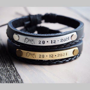 Personalized couple bracelets, Couple bracelet set, leather bracelet, couples bracelet, anniversary gifts for boyfriend, couples bracelets image 2