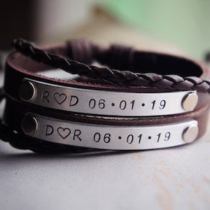 Pulseras de Pareja Personalizadas, Conjunto de Pulseras de Pareja, Pulseras Iniciales de Pareja, Cuero Real, piel trenzada, regalo para él, regalo para ella
