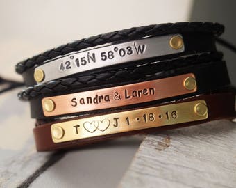Pulseras personalizadas, pulsera de cuero, pulsera de cuero personalizada, pulsera de cuero de aniversario pulsera personalizada para regalo de novio