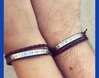 Personalized couple bracelets, Couple bracelet set, leather bracelet, couples bracelet, anniversary gifts for boyfriend, couples bracelets
