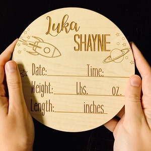 Wooden Baby Birth Stats Sign - Custom Engraved for Newborn Announcement ...