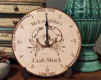 Crab Tide Clock- Tide Clock- Personalized Tide Clock- Wooden Engraved Clock