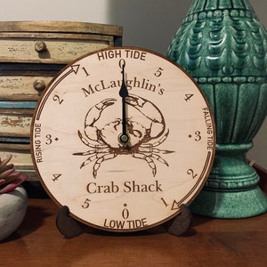 Crab Tide Clock- Tide Clock- Personalized Tide Clock- Wooden Engraved Clock