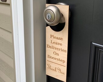 Delivery Door Sign- Please Leave Deliveries On Doorstep Door Hanger- Please Do Not Knock Sign- Door Sign