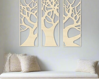 Maple Plywood Tree Panel Set: Laser Cut Wood Wall Art