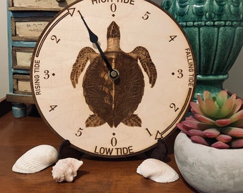 Tide Clock- Sea Turtle Clock- Wooden Engraved Clock- Tide Keeping Clock