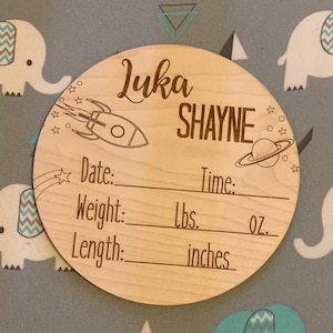 Wooden Baby Birth Stats Sign - Custom Engraved for Newborn Announcement ...
