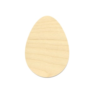 May include: A plain, light brown wooden egg shape. This unfinished wooden egg is perfect for crafting and decorating.