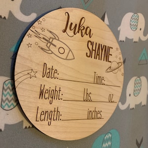 Wooden Baby Birth Stats Sign - Custom Engraved for Newborn Announcement ...