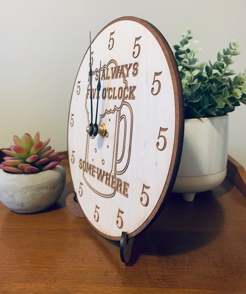 Bar Clock Wooden Engraved Clock It's Always Five O Clock Etsy