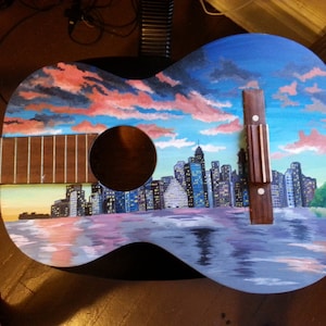 Hand-painted guitar, New York City skyline