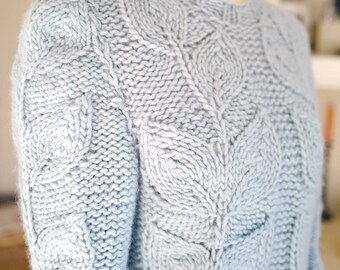 chunky knit embossed leave sweater pattern