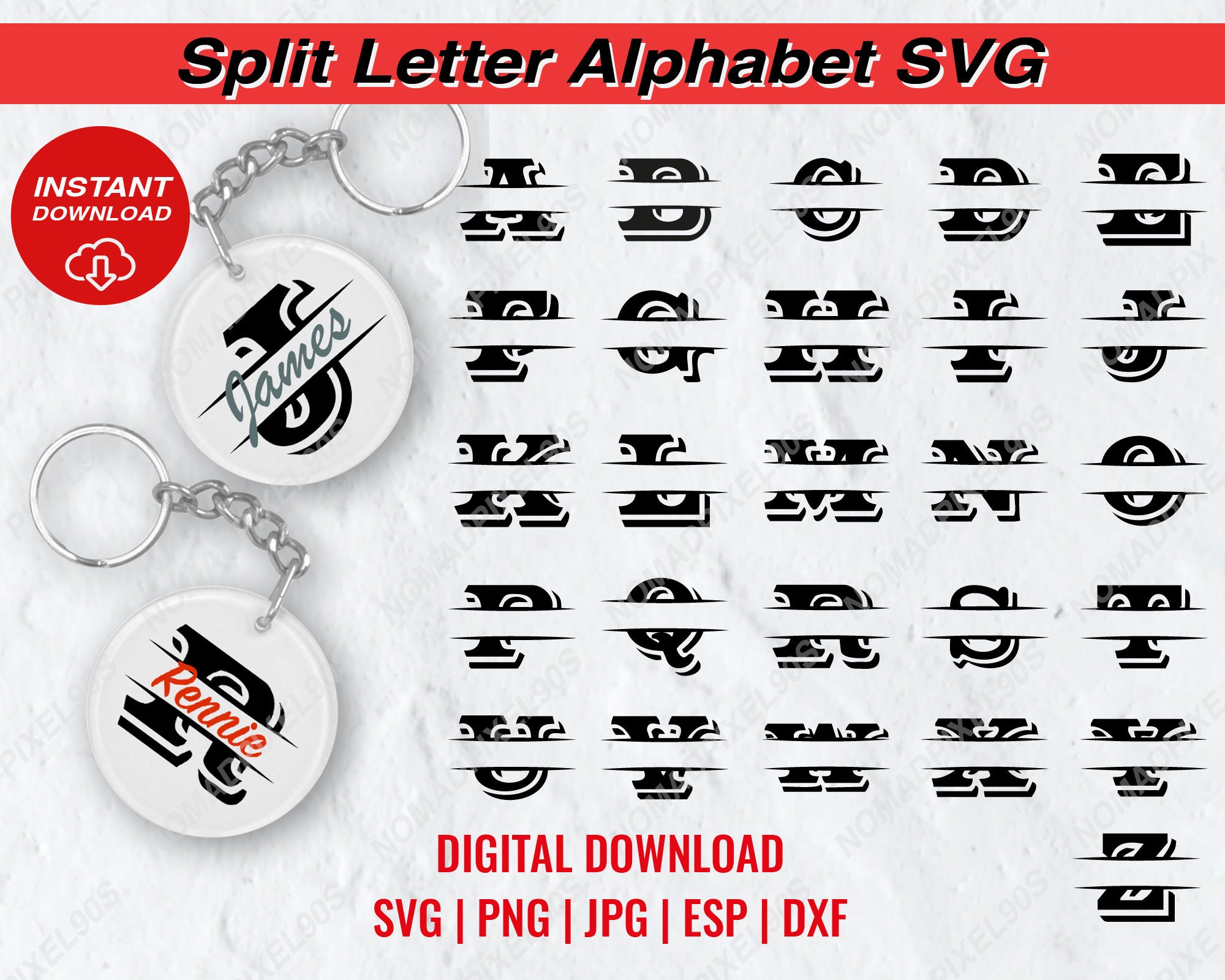 Download Split MONOGRAM Alphabet Keychain SVG Round Keychain SVG | Etsy