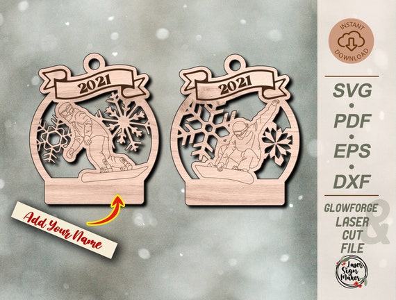 Winter sport Ornament laser cut files Digital Download Snowboard Ornament SVG for Glowforge
