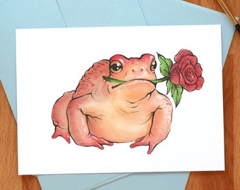 Frog valentine card // orange // A6 size // blank inside