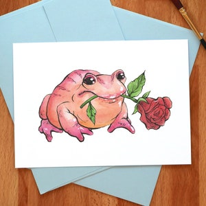 Frog valentine card // pink // A6 size // blank inside