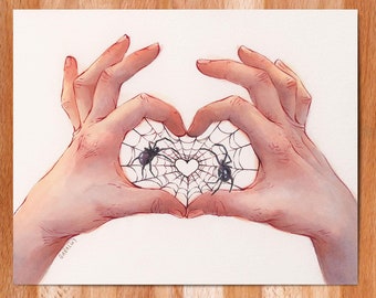 Hand Heart Spiderweb // Giclee Art Print // Watercolor
