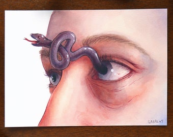 Eye snake // 5x7" Mini Art Print // Ink and Watercolor // body horror