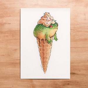 Ice Cream Frog 02 // 5x7&quot; Mini Art Print // Ink and Watercolor
