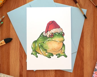 Santa frog card // A6 size // blank inside // Christmas