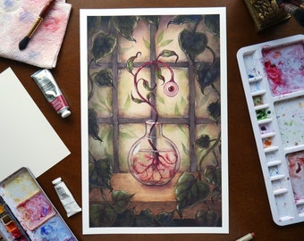 Propagation // Giclee Art Print // Watercolor and gouache // Botanical horror Illustration