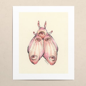 Tiny Eyeball Moth // 5x6&quot; Mini Art Print // Ink and Watercolor