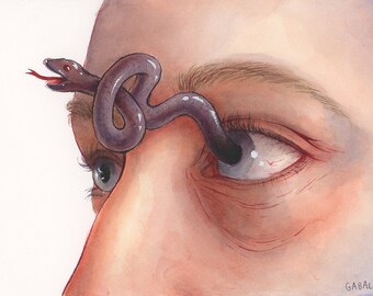 Eye snake// Original Artwork // Ink and Watercolor // 5x7" //Body horror
