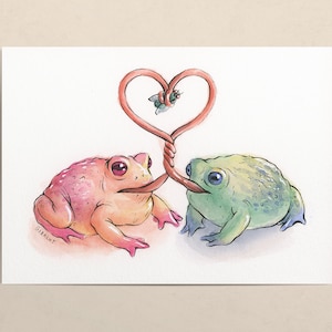 Couple of Frogs // Mini Art Print // Ink and Watercolor