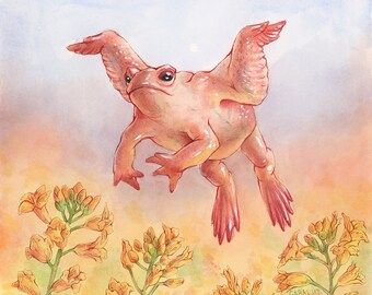 Flight // Original Artwork // Watercolor and gouache // 8x8" // Flying Frog