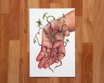 Hand Plant // 4x6" Mini Art Print // Watercolor and gouache