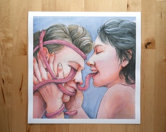 Lovers // Giclee Art Print // Ink and Watercolor