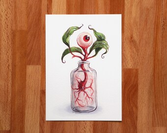Little Eye Plant // 5x7" Mini Art Print // Watercolor and gouache