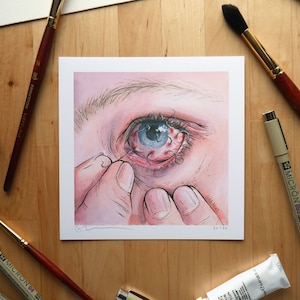 Pluck // Mini impressão artística de edição limitada de 6x6" // Tinta e aquarela