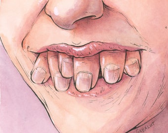 Crooked Teeth // Original Artwork // Ink and Watercolor // 5x5"