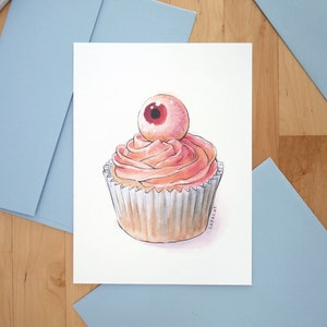 Creepy cupcake greeting card-pink // A6 size // blank inside