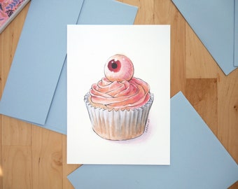 Gruselige Cupcake Grußkarte-pink / A6 Größe / innen blanko