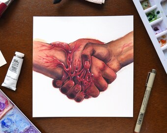 Handshake // 8x8" Giclee Art Print // Watercolor body horror