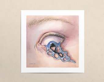 Leaky // 6x6&quot; Mini Kunstdruck // Tusche und Aquarell