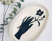 Flower Trinket Dish, Tattoo Series, Ring Dish, Pottery Dish, Handmade Dish, Clay Dish, Ceramic Ring Dish, Catch All