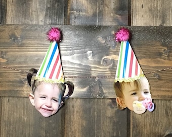 Custom Photo Face Birthday Sign Banner Garland Customized Kids Picture Hanging Banner Funny Birthday Banner for Him Guys 30th 40th 50th 60th